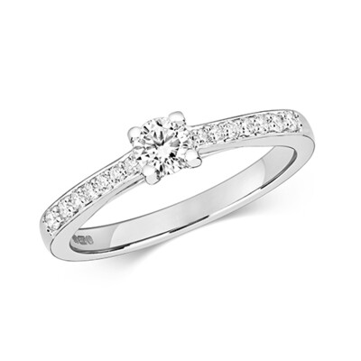 9ct White Gold Diamond (0.40ct) Solitaire Set Shoulders Engagement Ring