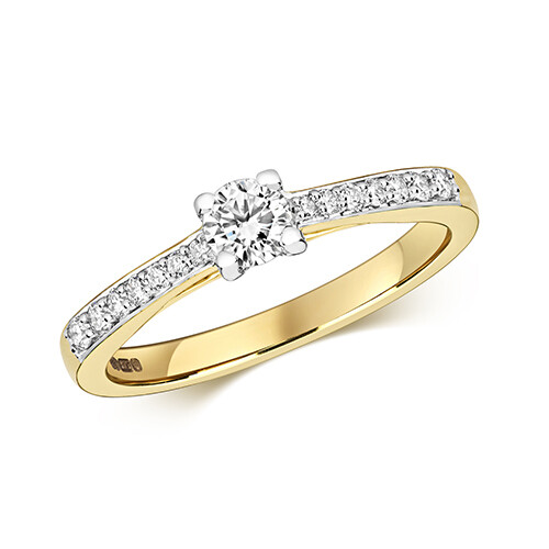 9ct Yellow Gold Diamond (0.40ct) Solitaire Set Shoulders Engagement Ring