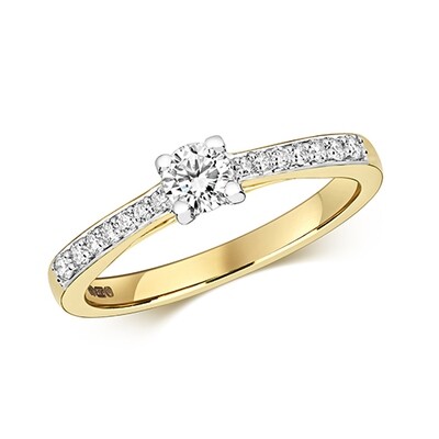 9ct Yellow Gold Diamond (0.40ct) Solitaire Set Shoulders Engagement Ring