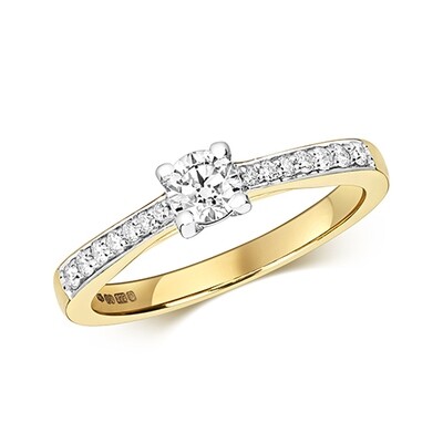 9ct Yellow Gold Diamond (0.50ct) Solitaire Set Shoulders Engagement Ring