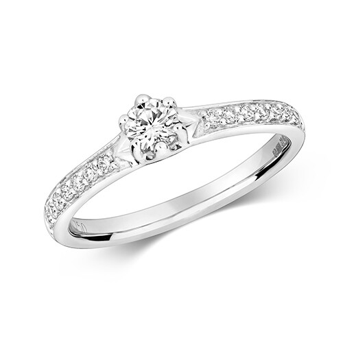 18ct White Gold Diamond (0.45ct) Solitaire Set Shoulders Engagement Ring