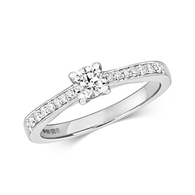 9ct White Gold Diamond (0.50ct) Solitaire Set Shoulders Engagement Ring