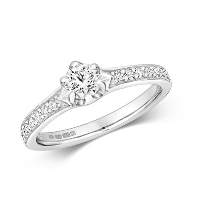 18ct White Gold Diamond (0.55ct) Solitaire Set Shoulders Engagement Ring