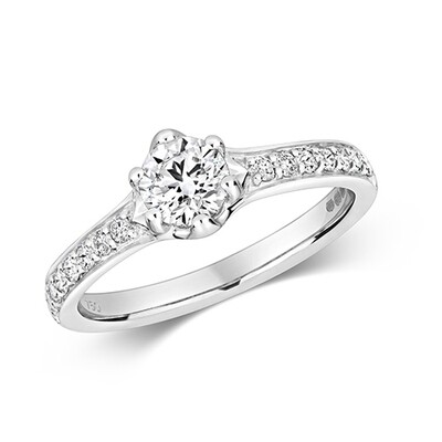18ct White Gold Diamond (0.75ct) Solitaire Set Shoulders Engagement Ring