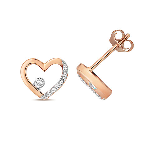 9ct Rose Gold Diamond Heart Stud Earrings
