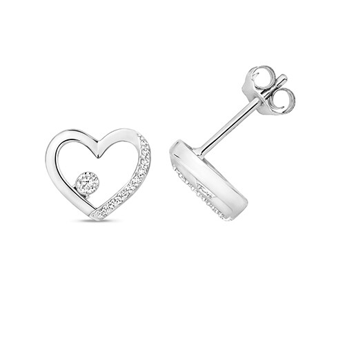 9ct White Gold Diamond Heart Stud Earrings