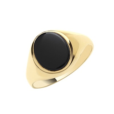 9ct Yellow Gold Oval Black Onyx Plain Sides Signet Ring