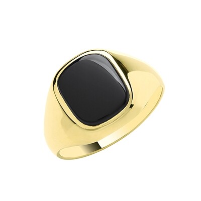 9ct Yellow Gold Cushion Black Onyx Plain Sides Signet Ring