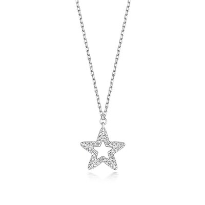 9ct White Gold Diamond (0.06ct) Star Necklace