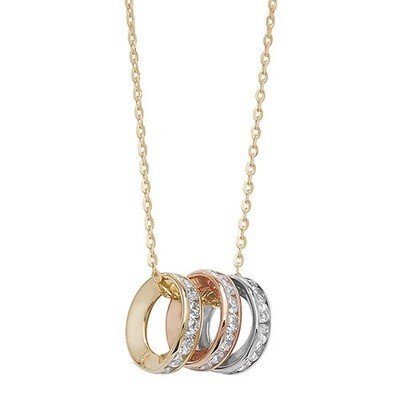 9ct Yellow Gold 3 Rings (Yellow, Rose & White Gold) CZ Necklace