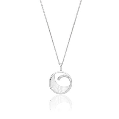 Rhodium Plated Silver Mother of Pearl CZ Pendant & Chain