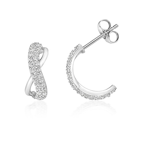 Rhodium Plated Silver Infinity Half Loop CZ Earrings