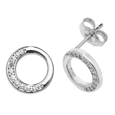 Rhodium Plated Silver Partial Set Halo Circle CZ Earrings