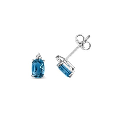 9ct White Gold Diamond (0.02ct) & London Blue Topaz (1.49ct) Stud Earrings