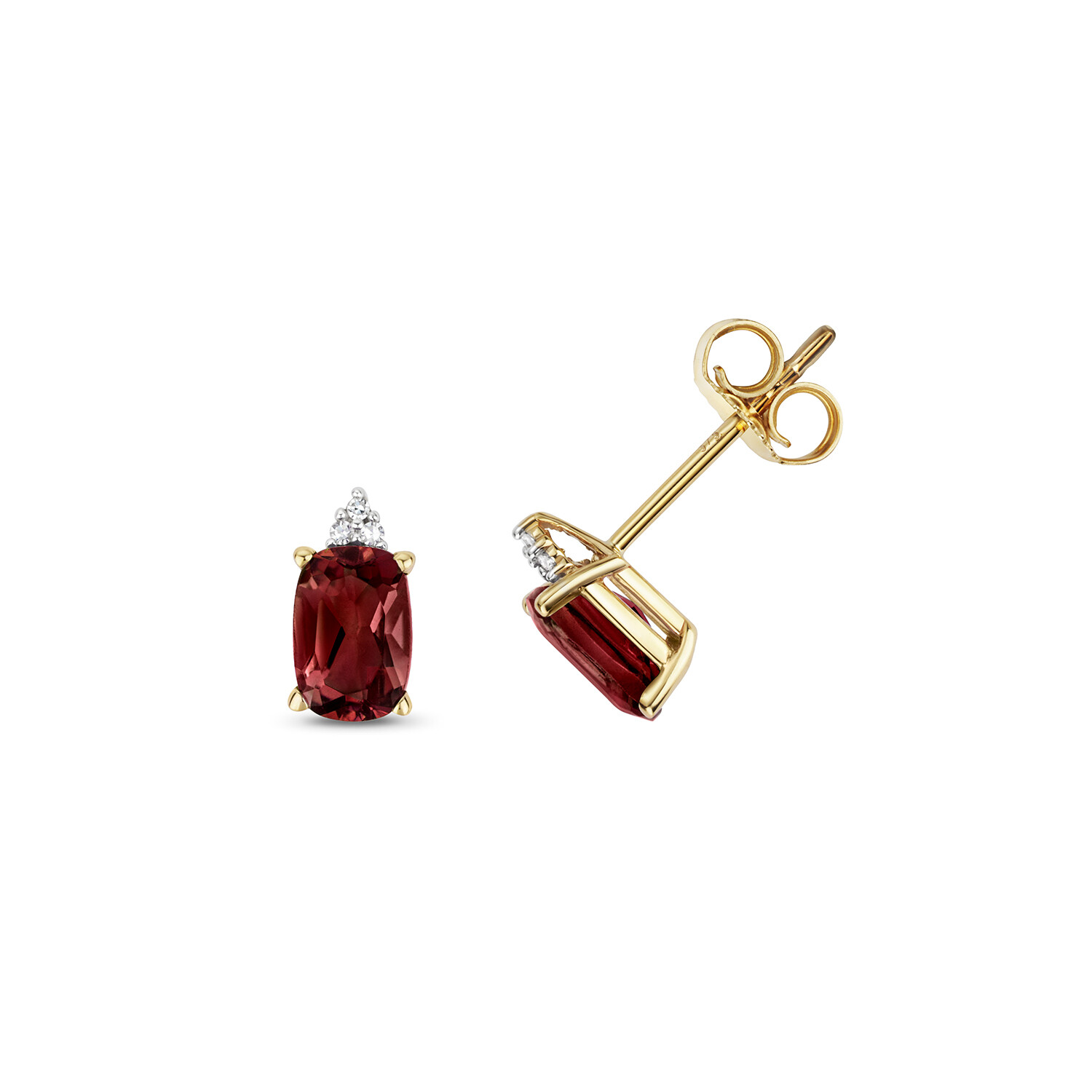 9ct Yellow Gold Diamond (0.02ct) & Garnet (1.26ct) Stud Earrings