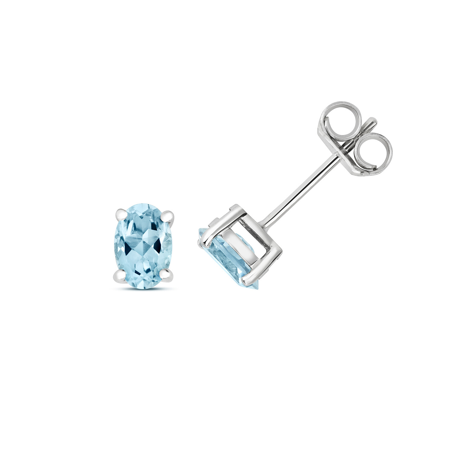 9ct White Gold Oval 6x4 Aquamarine Claw Set Stud Earrings