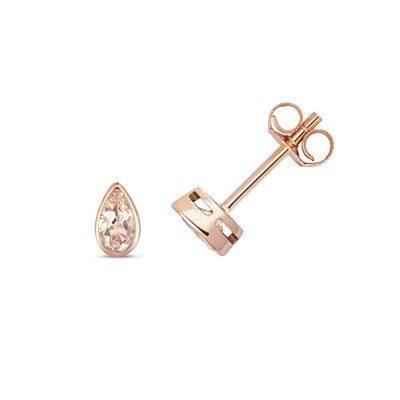 9ct Rose Gold Pear 5x3 Morganite Rubover Stud Earrings