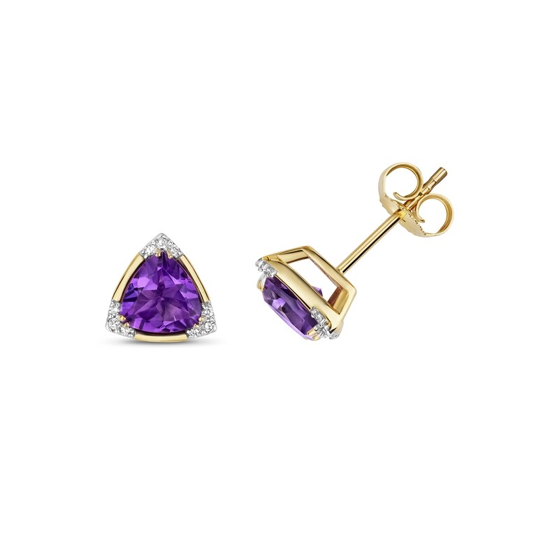 9ct Yellow Gold Diamond (0.05ct) & Amethyst (1.20ct) Stud Earrings