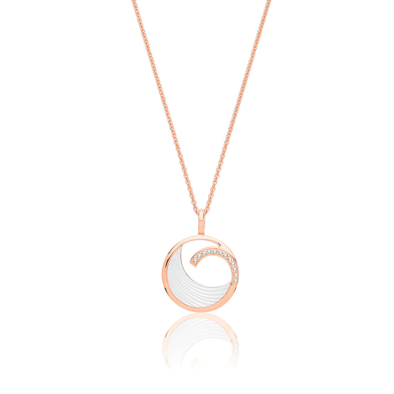 Rose Gold Plated Silver Mother of Pearl &  Cubic Zirconia  Pendant on Fixed Chain