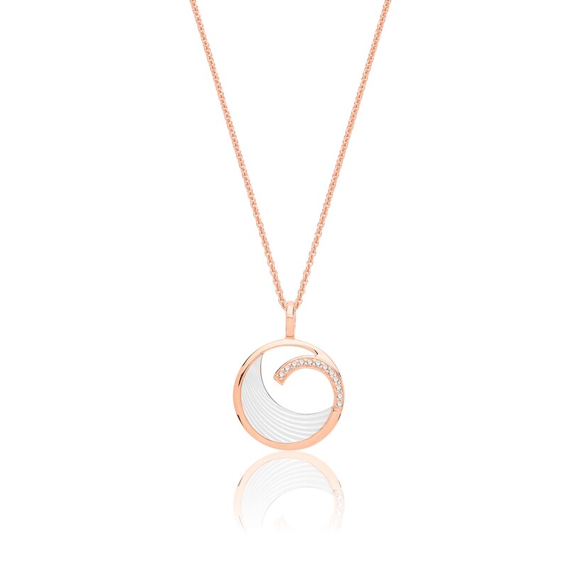 Rose Gold Plated Silver Mother of Pearl &  Cubic Zirconia  Pendant on Fixed Chain
