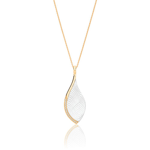 Gold Plated Silver Mother of Pearl &  Cubic Zirconia  Pendant on Fixed Chain