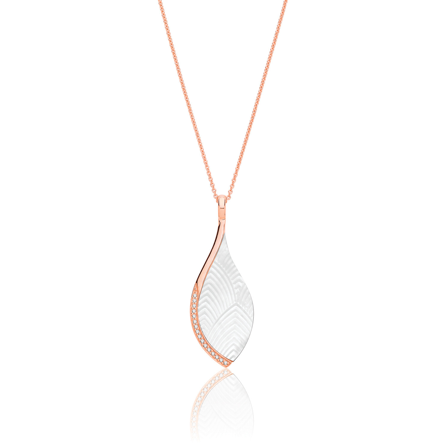 Rose Gold Plated Silver Mother of Pearl & Cubic Zirconia  Pendant on Fixed Chain