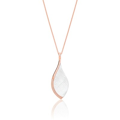 Rose Gold Plated Silver Mother of Pearl & Cubic Zirconia Pendant on Fixed Chain