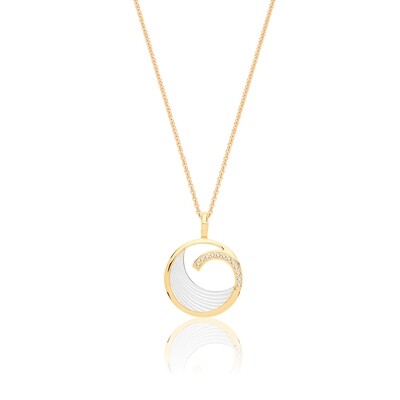 Gold Plated Silver Mother of Pearl & Cubic Zirconia Pendant on Fixed Chain
