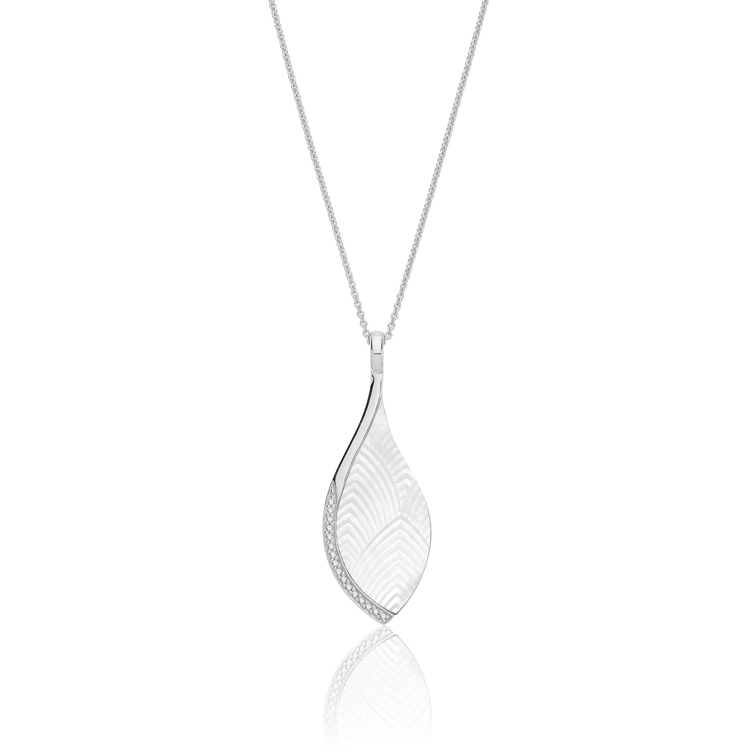 Rhodium Plated Silver Mother of Pearl & Cubic Zirconia  Pendant on Fixed Chain