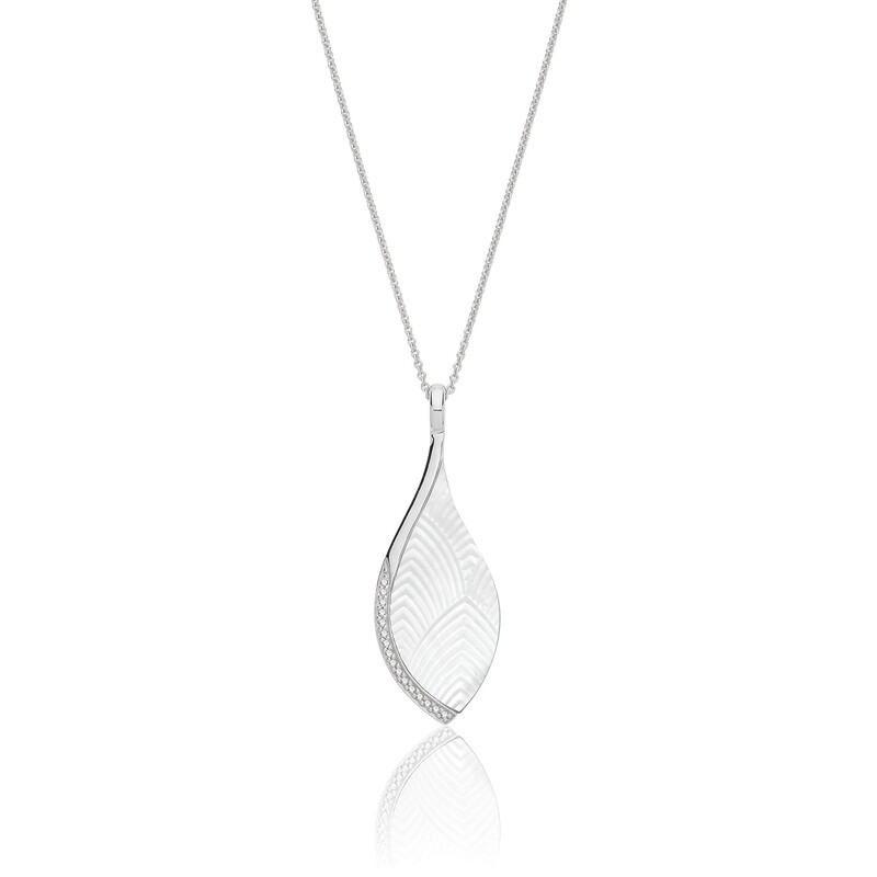 Rhodium Plated Silver Mother of Pearl & Cubic Zirconia  Pendant on Fixed Chain
