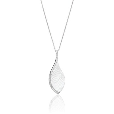 Rhodium Plated Silver Mother of Pearl & Cubic Zirconia Pendant on Fixed Chain