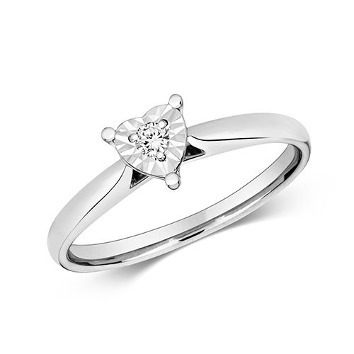9ct Gold Diamond illusion Solitaire Heart