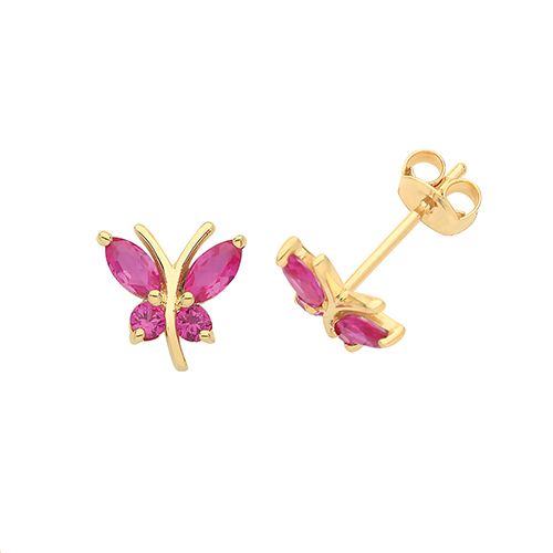 9ct Yellow Gold Zirconia Butterfly Stud Earrings