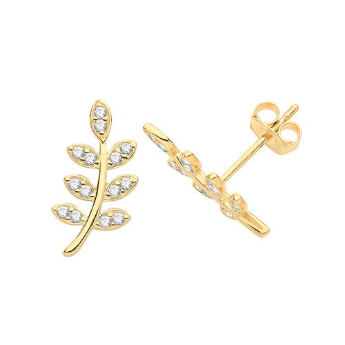 9ct Yellow Gold Leaf Stud Earrings