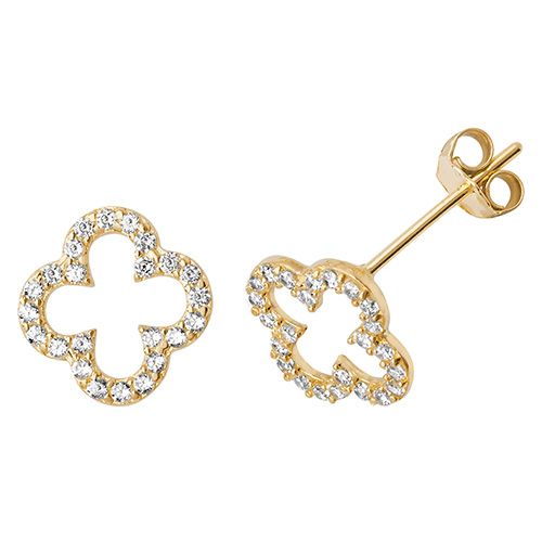 9ct Gold Open Clover Stud Earrings