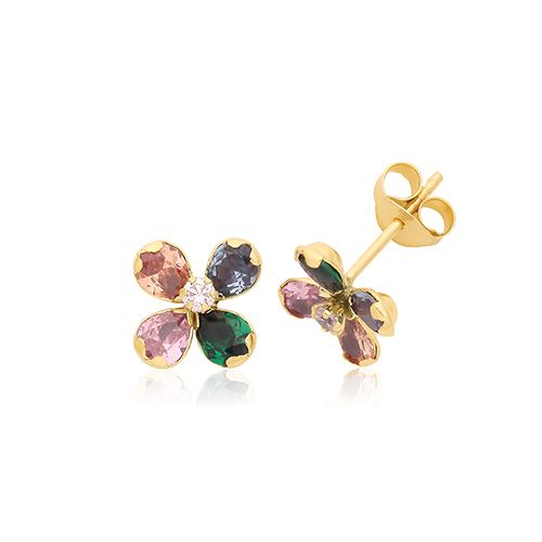9ct Gold Coloured Flower Stud Earrings