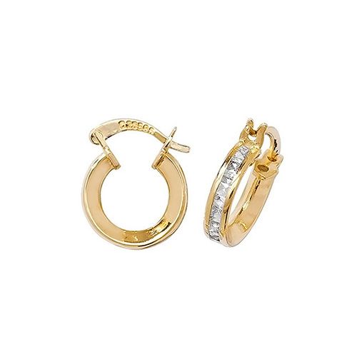 9ct Yellow Gold Diamond Hoop Earrings