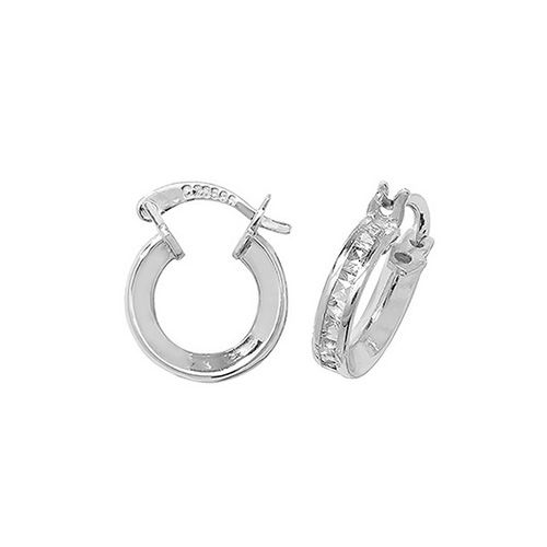 9ct White Gold Diamond Hoop Earrings