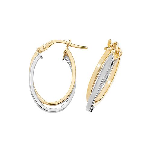 9Ct Yellow/White Gold Oval Double Hoop Earrings