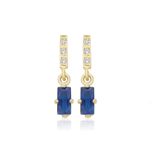 9ct Yellow Gold Sapphire Blue CZ Baguette Drop Studs