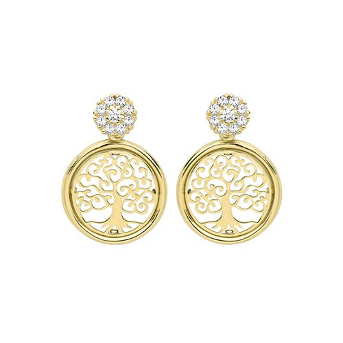 9ct Yellow Gold Tree Of Life CZ Drop Earrings