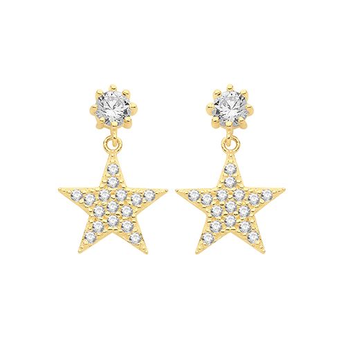 9ct Yellow Gold CZ Star Drop Earrings