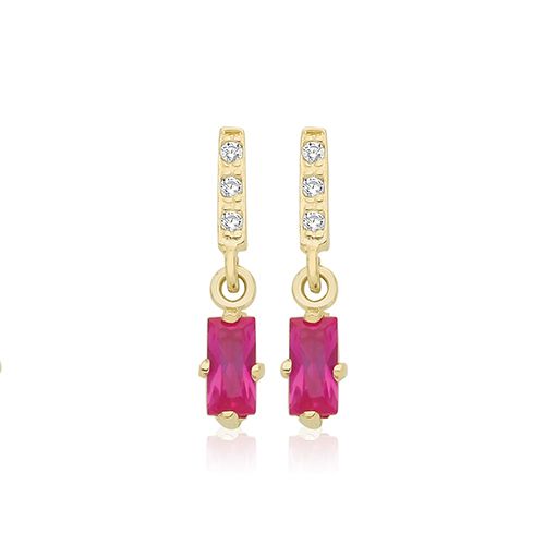 9ct Yellow Gold Ruby Red CZ Baguette Drop Studs