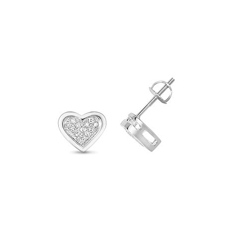 9ct White Gold Diamond Heart Stone Earrings