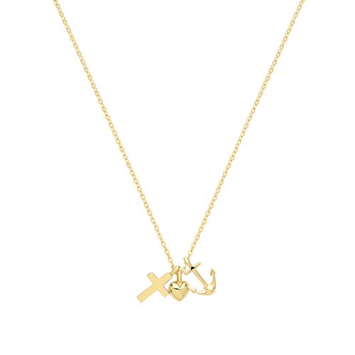 9ct Yellow Gold - Cross, Heart & Anchor Necklace