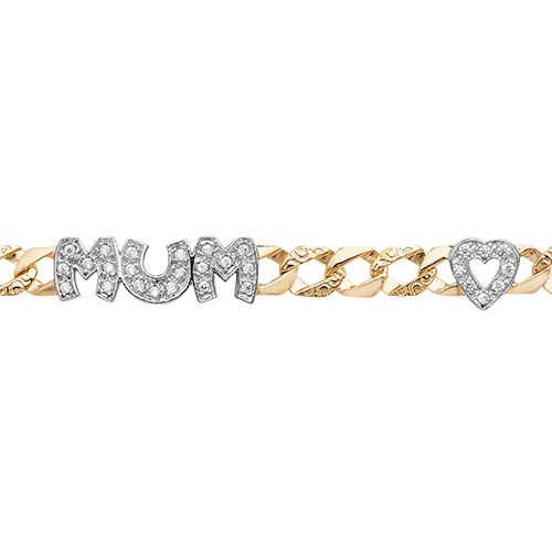 9ct Yellow Gold Ladies 7.5" CZ Mum Bracelet