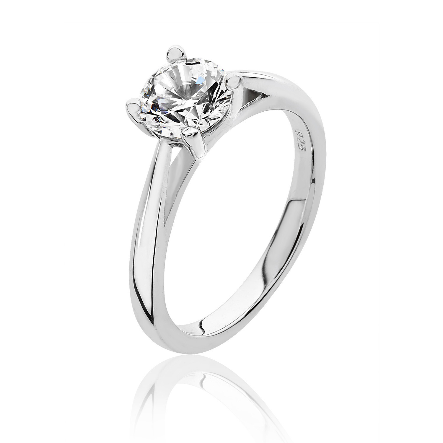 Rhodium Plated Silver Claw Set 6.5mm Round CZ Ring Rhodium Plated Silver Claw Set 6.5mm Round CZ Ring