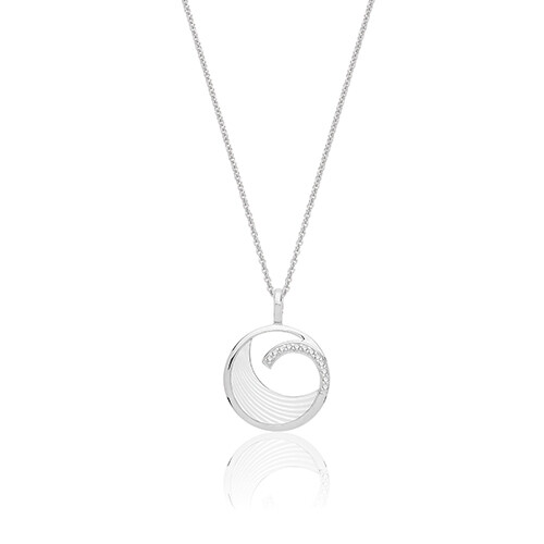 Rhodium Plated Silver Mother of Pearl CZ Pendant & Chain Rhodium Plated Silver Mother of Pearl CZ Pendant & Chain