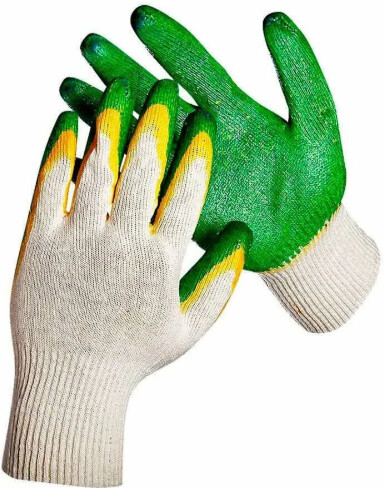 Перчатки трикотажные с 2-м латексным обливом (Зеленые)