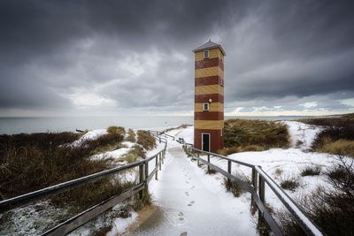 Vuurtoren Dishoek in sneeuw Vuurtoren Dishoek in sneeuw